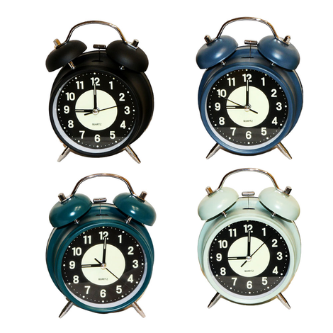 Metal Twin Bell Alarm Clock Matte 16cm in 4 Colors