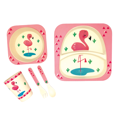 Bamboo Kids Dinner Set Flamingo Eco Friendly Gift Box