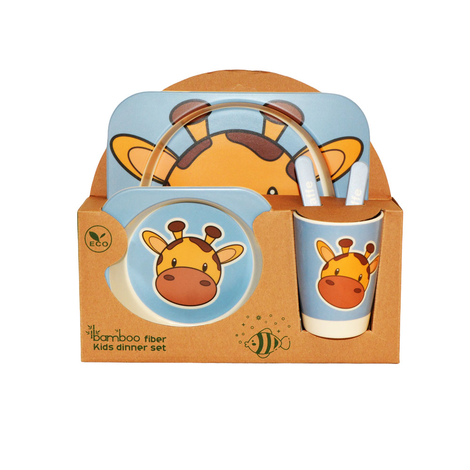 Kids Bamboo Dinner Set Giraffe Design Gift Box 5 Pieces 