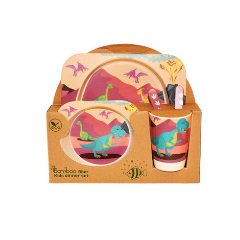 Kids Bamboo Dinner Set Dinosaur Theme Gift Box Packaging 