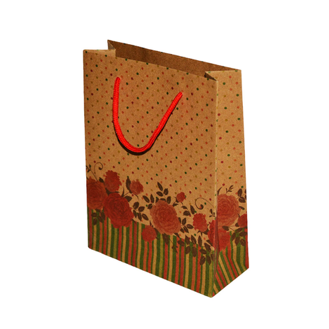 Kraft Paper Gift Bag with Floral Design and Rope Handle