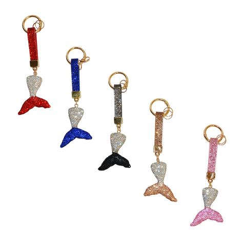 Mermaid Tail Keychain with Rhinestones and Metal Ring