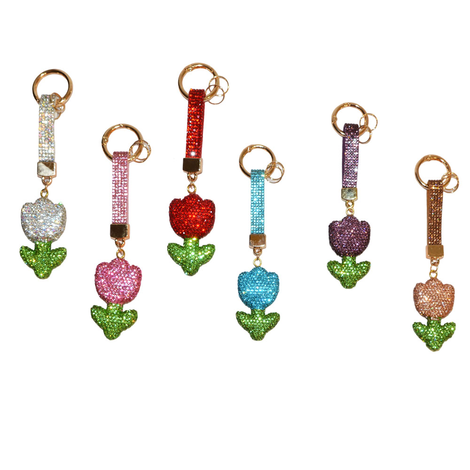 Tulip Rhinestone Keychain with Strap