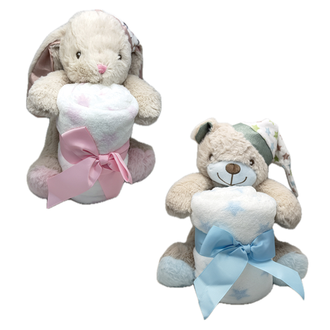 Plush Animal 30cm with Blanket 90x75cm – 2 Designs