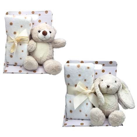 Plush Animal 30cm with Fleece Blanket 90x75cm in 2 Designs
