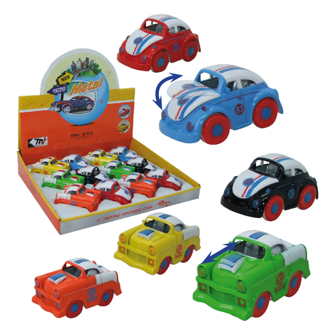 Toy cars in 2 designs, 3 colors – Pack of 12