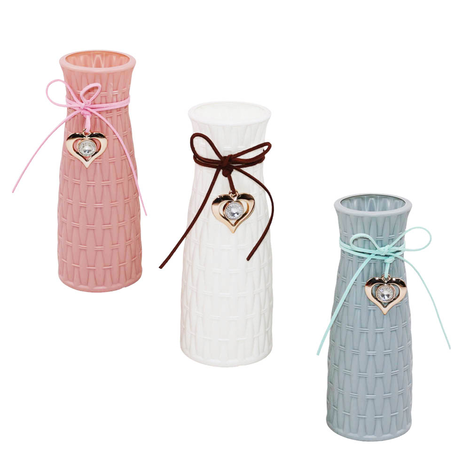 Plastic Vase with Woven Effect & Heart 20cm