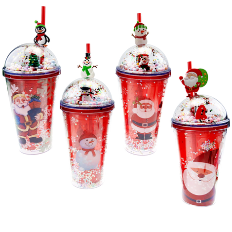 Red Christmas Tumbler with Dome Lid 450ml