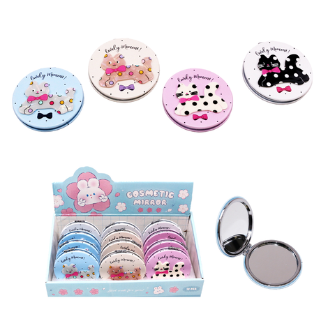 Compact Mirror with Raised 3D Cat Design