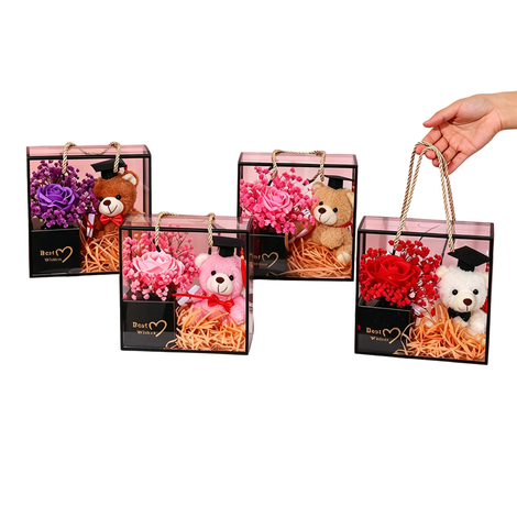 Gift Set with Teddy Bear & Flowers – 4 Designs