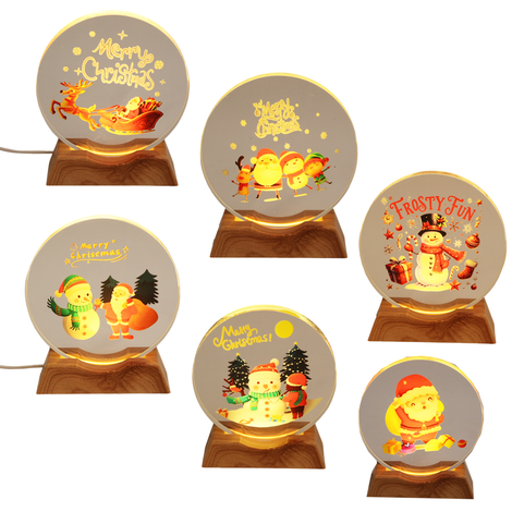 Light-Up Christmas Glass Disc on Wooden Base 10cm