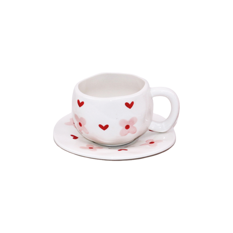 Cup and Saucer with Flowers & Hearts 10x7cm 