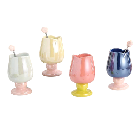 Ceramic Tulip Mug with Spoon 420ml 