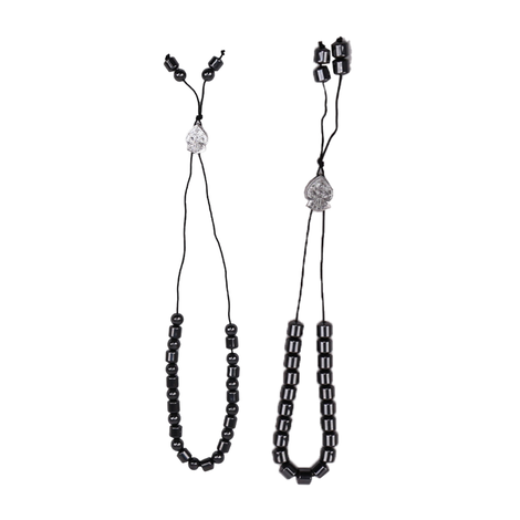 Black Metal Worry Beads with Silver-Tone Shield