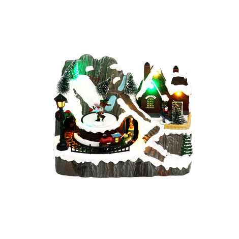 Light-Up Snowy Village with Skier and Train