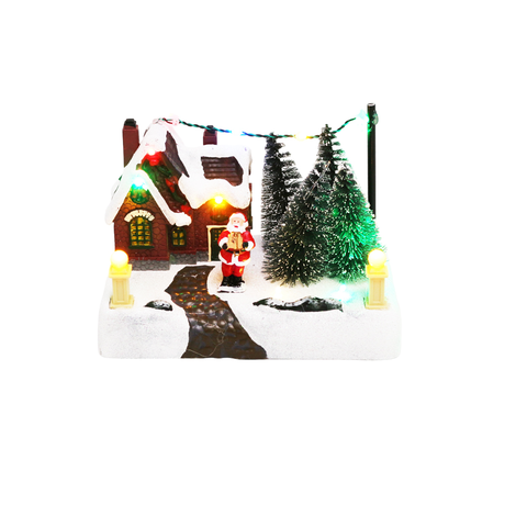 Light-Up House with Santa and String Lights