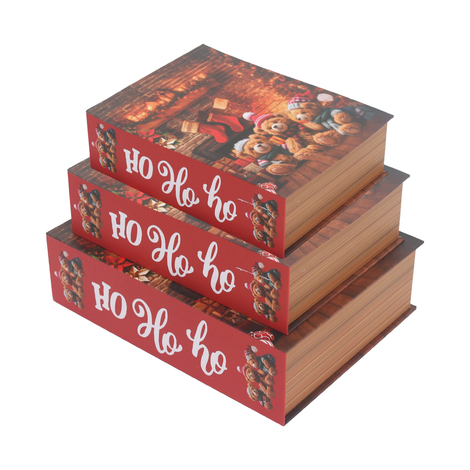 Set of 3 Christmas Teddy Bear Book Boxes