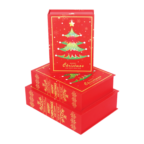 Set of 3 Christmas Tree Book-Shaped Boxes