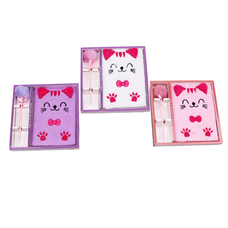 A5 Fluffy Cat Notebook & Pom-Pom Pen Set 50 Pages
