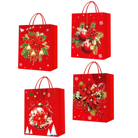 Christmas Paper Gift Bag with Poinsettias