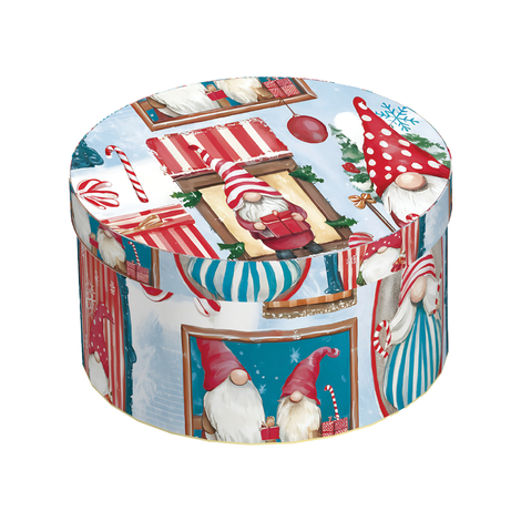 Round Christmas Gift Box with Elves 10.8 cm