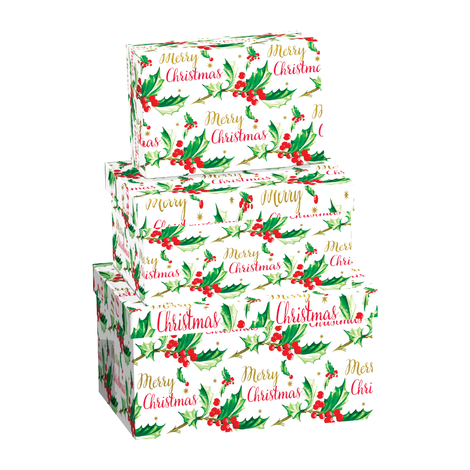 Holly Christmas Gift Boxes Set of 3