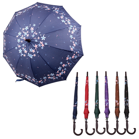 Stick Umbrella with Floral Branch Print – 112cm Diameter