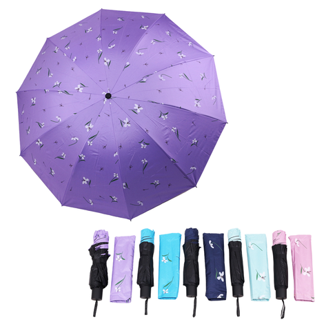 Folding Umbrella with White Floral Print – 122cm Diameter