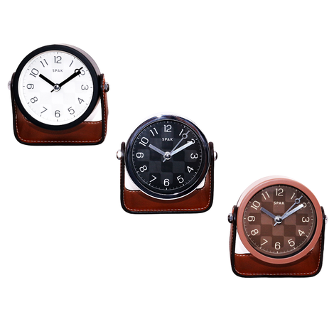 Analog Alarm Clock with Leatherette Base 10cm