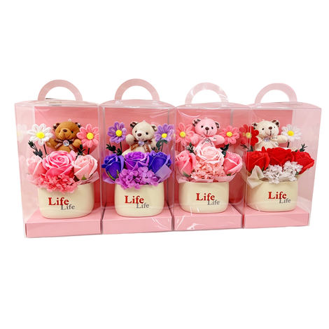Gift Set with Teddy Bear & Flower Pot – 4 Designs